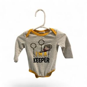 Harry Potter Striped Long sleeve Bodysuit - Gray and Yellow- “I’m A Keeper” 3-6M